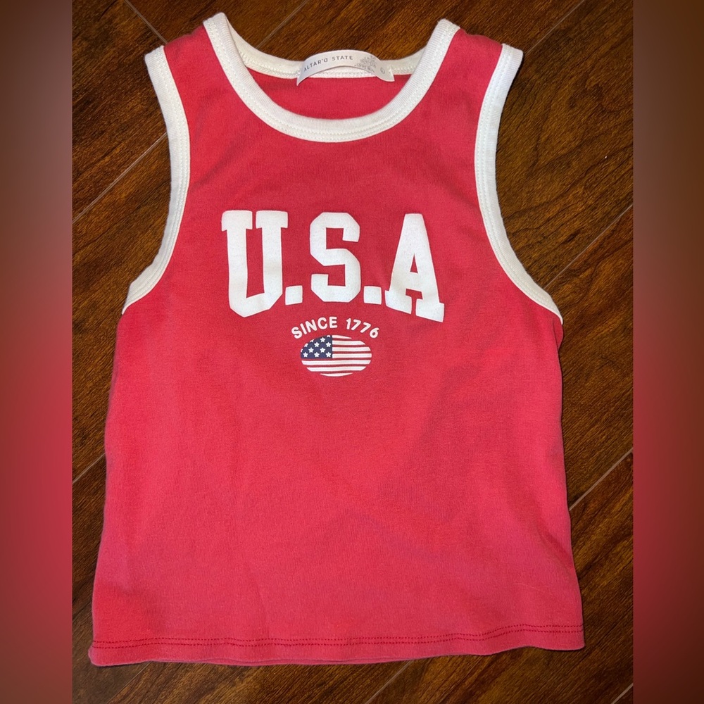 Retro 70’s White Trim Ringer Red Racerback Crop Tank Top L